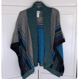 Cabi Sweater 3846 Windchill Wrap Turquoise Green Grey Poncho Wrap Womens XS/S